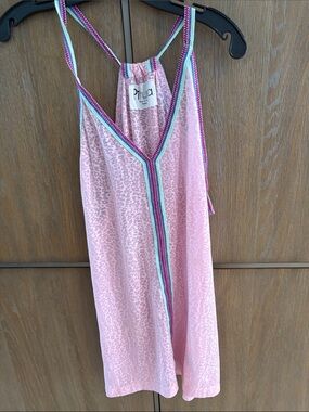 Pitusa Pink Leopard-Print Spaghetti-Strap cover-up dress with Multicolor Trim